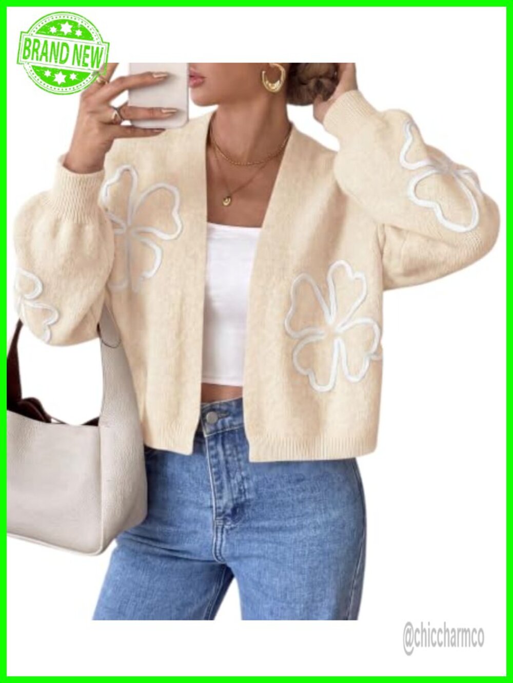 PRETTYGARDEN Women's Floral Oversized Cardigan Sweater Trendy Open Front Knit